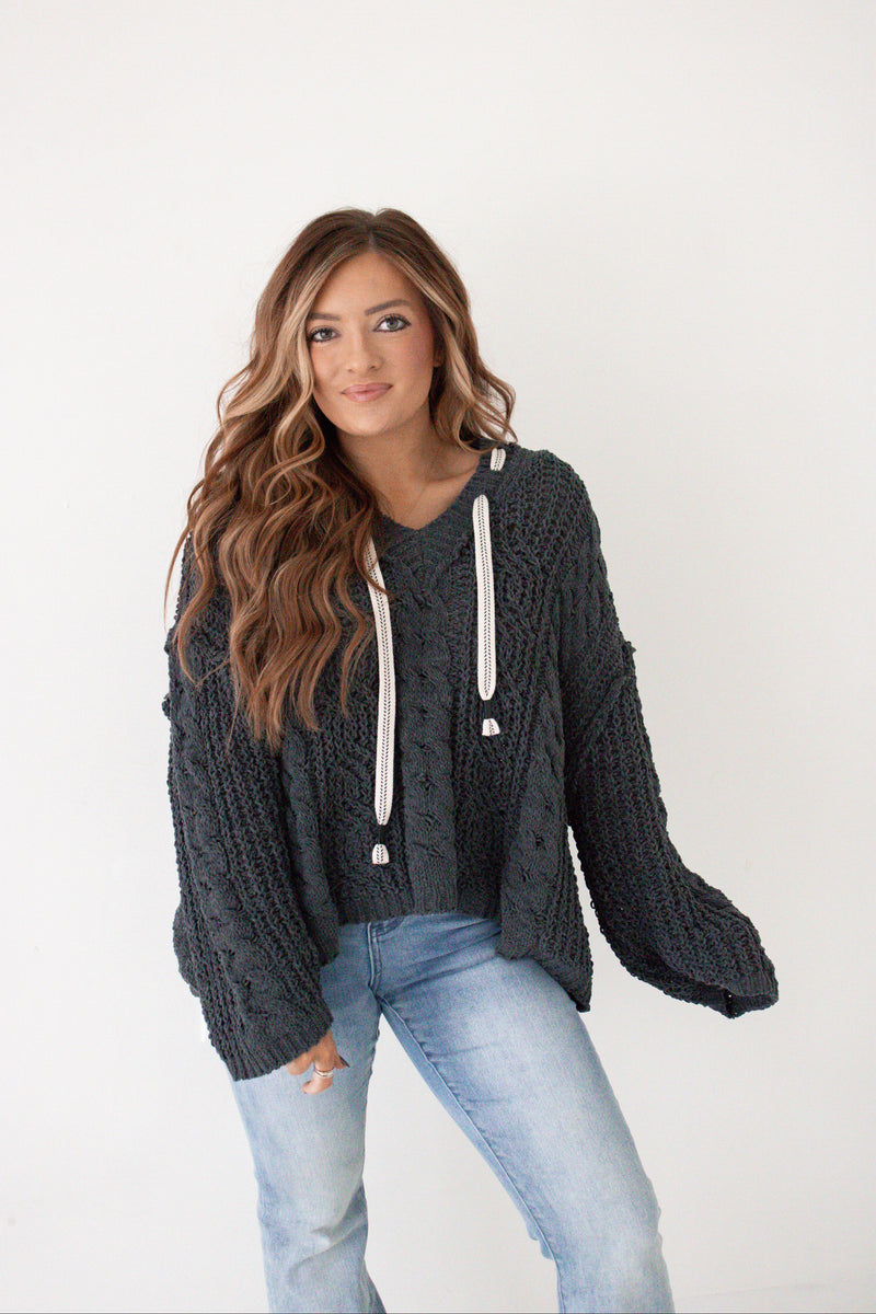 HOODED CHENILLE SWEATER | GRAY