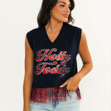 Licensed Ole Miss 'Hotty Toddy'  Feather Bottom Tank Sweater | Queen Of Sparkles