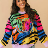 Rainbow Sequin Tiger Head Sweater | Queen Of Sparkles
