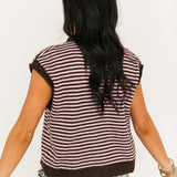 Piper Stripe Cardi Vest | Dark Wine