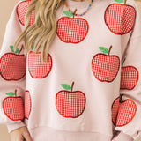 Light Pink & Red Gingham Apple Sweatshirt | Queen Of Sparkles