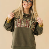 Brown Plaid 'Thanks' Sweatshirt | Queen Of Sparkles
