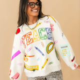 Beige Multi 'Teach' Scattered Icon Sweatshirt | Queen Of Sparkles