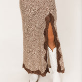 Stay Wild Midi Skirt | Brown & Cream