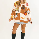 Brown & Ivory Checkered Fall Icon Sweatshirt | Queen Of Sparkles