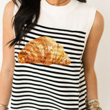 Beige & Black Striped Croissant Knit Vest | Queen Of Sparkles