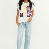 Licensed LSU Metallic Word With Icons Tee | Queen Of Sparkles