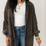 Mineral Wash Corduroy Maxi Coat | Ashed Black