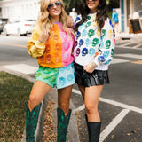White Rainbow Skulls Sweatshirt | Queen Of Sparkles