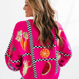 Hot Pink Black White Checker Fruit Sweater | Queen Of Sparkles