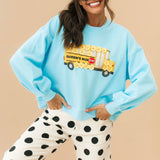 Aqua Flower School Bus Sweatshirt | Queen Of Sparkles