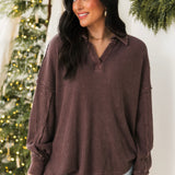 Waffle Knit V-Neck Pullover | Mauve