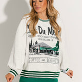 Grey Sport Stripe 'Cafe Du Monde' Sweatshirt | Queen Of Sparkles