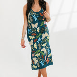 Dark Teal Scattered Butterfly, Dragon Fly  & Frog Midi Dress