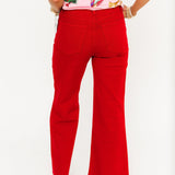 Meg High Rise Wide Leg Raw Hem | Ruby Red
