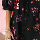 XOXO Tic Tac Toe Cotton Button Up Dress