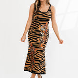 Black & Tan Tiger Stripe Midi Dress | Queen Of Sparkles