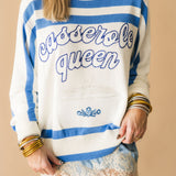 White & Blue 'Casserole Queen' Striped Sweater | Queen Of Sparkles