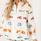 White Striped Seafood Gauze Button Up Top | Queen Of Sparkles