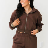 Cozy Fleece Cropped Hoodie | Espresso