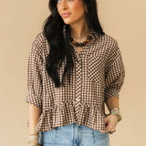Bailey Gingham Button Top | Brown
