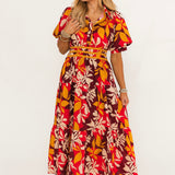 Radiant Flora Midi Dress | Garnet