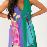 Green & Purple Colorblock Golf Clubs Tank Dress | Queen Of Sparkles