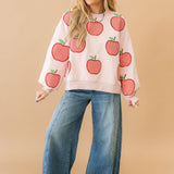 Light Pink & Red Gingham Apple Sweatshirt | Queen Of Sparkles
