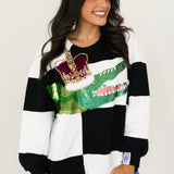 Black & White Checkered Alligator Queen Sweatshirt | Queen Of Sparkles