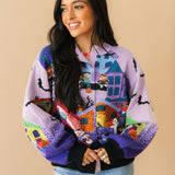 Lavender Multi Trick Or Treating Scene Cardigan | Queen Of Sparkles