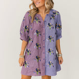 Purple Colorblock Striped Iris Button Up Cotton Dress | Queen Of Sparkles