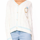 White & Blue 'In My Bride Era' Sequin & Pearl Button Up Cardigan | Queen Of Sparkles