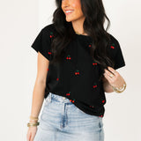Black Mini Jeweled Cherry Tee | Queen Of Sparkles
