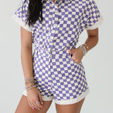 Checkered Shorts Romper | Purple