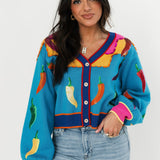 Royal Blue Multi Chili Pepper Cardigan | Queen Of Sparkles