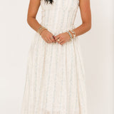 French Lace Stripe Midi Dress