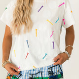 White Golf Ball & Multi Golf Tee T-Shirt | Queen Of Sparkles