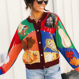 Colorblock Fall Icon Button Up Cardigan | Queen Of Sparkles