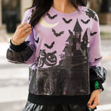 Lavender & Black Halloween House Sweatshirt | Queen Of Sparkles