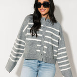 Striped Relaxed Cardigan | Heather Grey