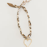 Josie Brown & Tan Scarf Necklace W/ Jumbo Heart