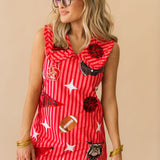 Licensed UGA Striped Sparkle Gameday Icon Cotton Collar Tank Dress | Queen Of Sparkles