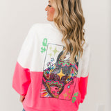 White & Neon Pink Colorblock QOS Logo Sweatshirt | Queen Of Sparkles