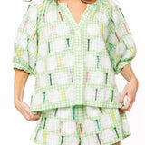 Green & White Gingham Golf Ball & Golf Tee Button Up Cotton Top | Queen Of Sparkles