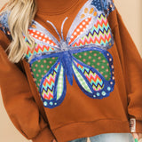 Brown Patchwork Butterfly Mock Neck Sweatshirt | Queen Of Sparkles