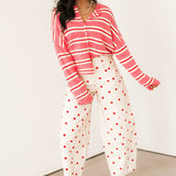 Polka Dot Barrel Jeans | Cream Red