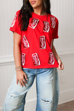 RED SCATTERED COKE CAN TEE | QUEEN OF SPARKLES