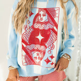 Blue, White & Red Striped QOS Card Logo Sweater | Queen Of Sparkles