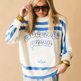 White & Blue 'Casserole Queen' Striped Sweater | Queen Of Sparkles