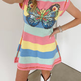 Pastel Stripe Butterfly Knit Dress